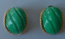 Les Bernard green glass clip earrings