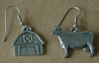 Pewter barn & cow hook earrings