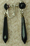 Black faceted glass dangle clip earrings