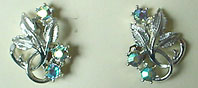 Coro blue rhinestone clip on earrings