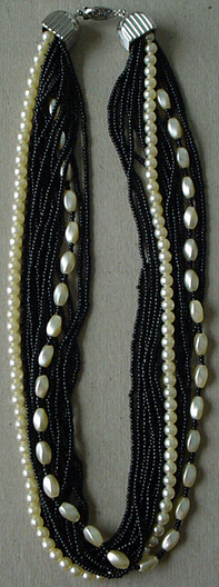 Faux pearl & black seed necklace