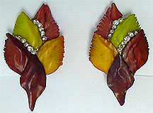 Celluloid leaf clip earrings