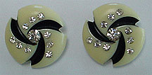Vintage plastic and rhinestone disk clip earrings