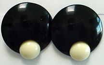 Plastic black & white clip on earrings