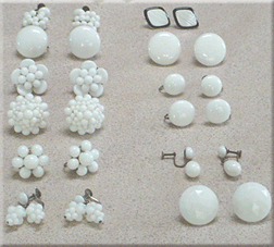 Assortment screw back white glass bead earrings