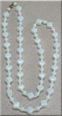 Unusual shaped white glass bead necklace