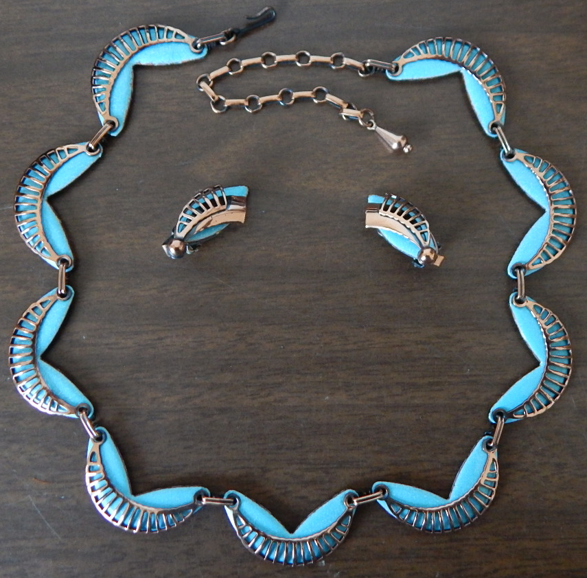 Matisse copper enamel necklace earrings set