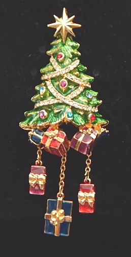 Christopher Radko Rhinestone Christmas tree pin with charms