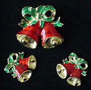 Christmas bell pin with pierced  earrings