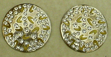Disk earrings silver & gold metal with inset rhinestones