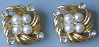 Faux pearl & rhinestone square ear posts