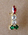 Holiday candle tie tack with colored rhinestones