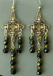 Filigree black crystal dangles