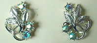 Coro blue rhinestone clip on earrings