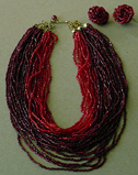 Red Seed bead necklace & clip earrings