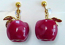Plastic apple clip on earrings