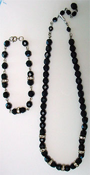 Vintage black bead bracelet, necklace